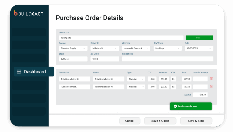 A concept showing how purchase orders are written with Buildxact